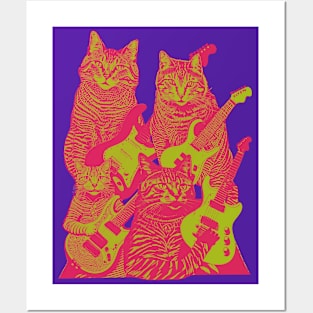 Guitar Cats Tie Dye - Psychedelic 60's 70's Classic Rock Cats Posters and Art